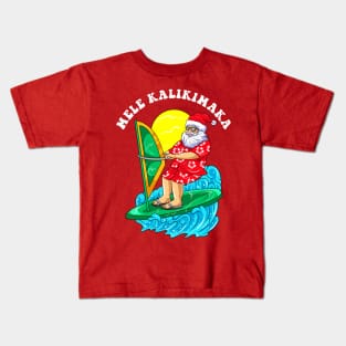 Mele Kalikimaka Santa Wind Surfing Kids T-Shirt